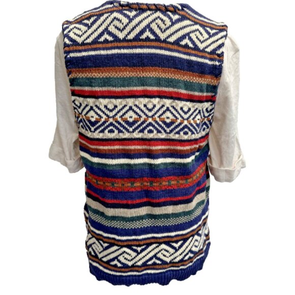 VTG CottageCore Women's P/M Striped Sweater Vest Funky Bright Fair Isle Aztek - Picture 3 of 9